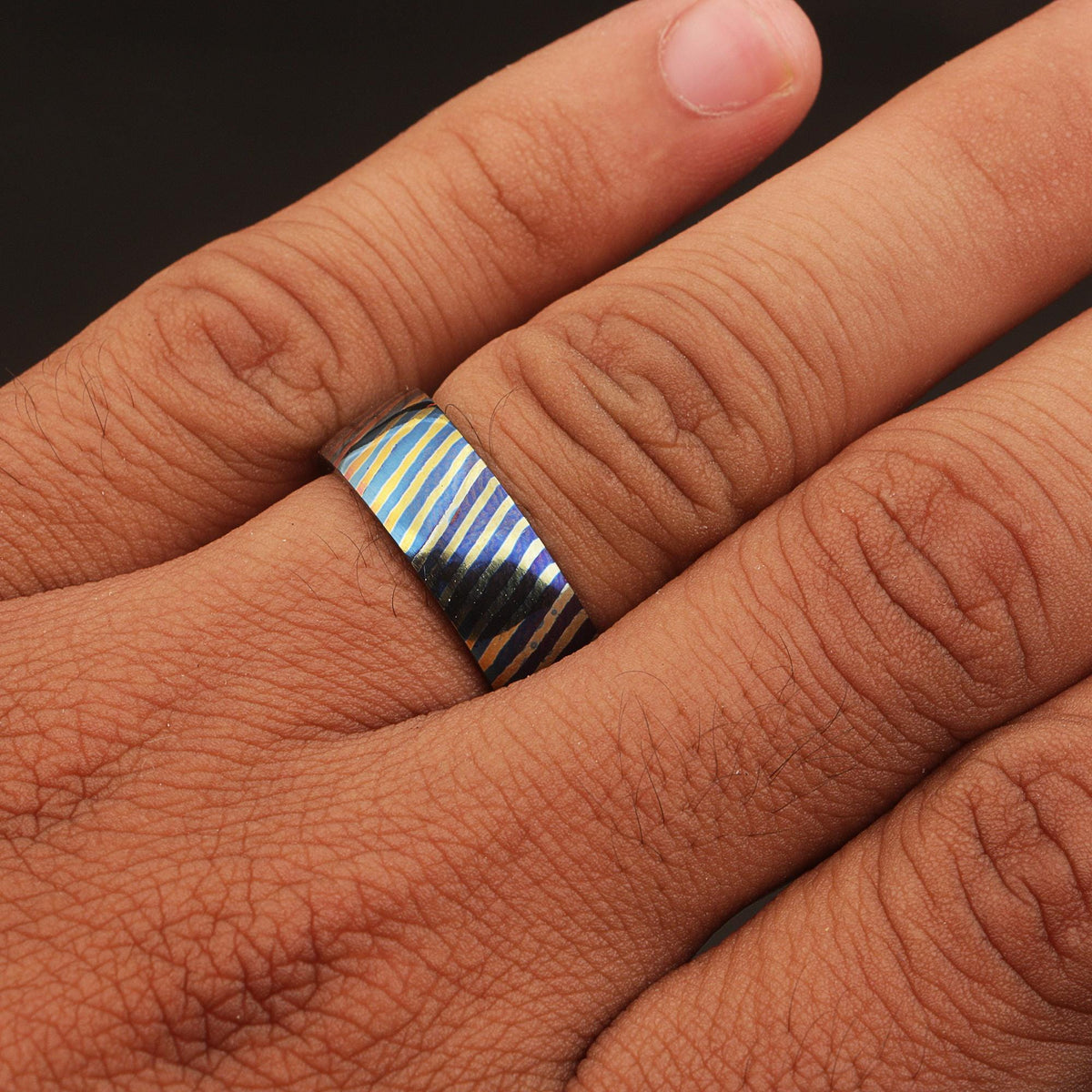 Customized Timascus Titanium Handmade Mens Engagement Ring Grooved Wedding Band