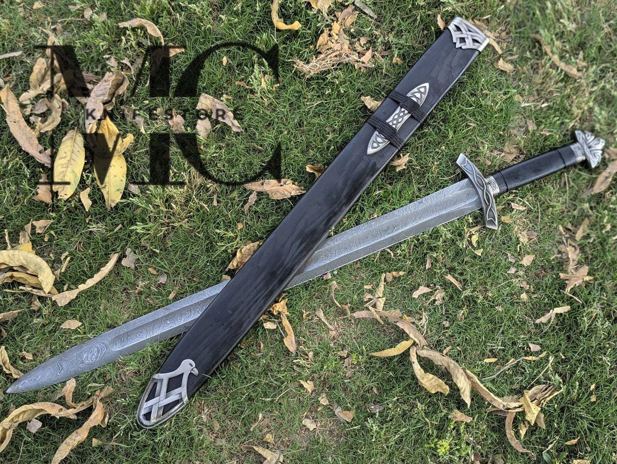 Handmade Damascus Steel Medieval Sword | Collectible Replica with Scabbard 37”