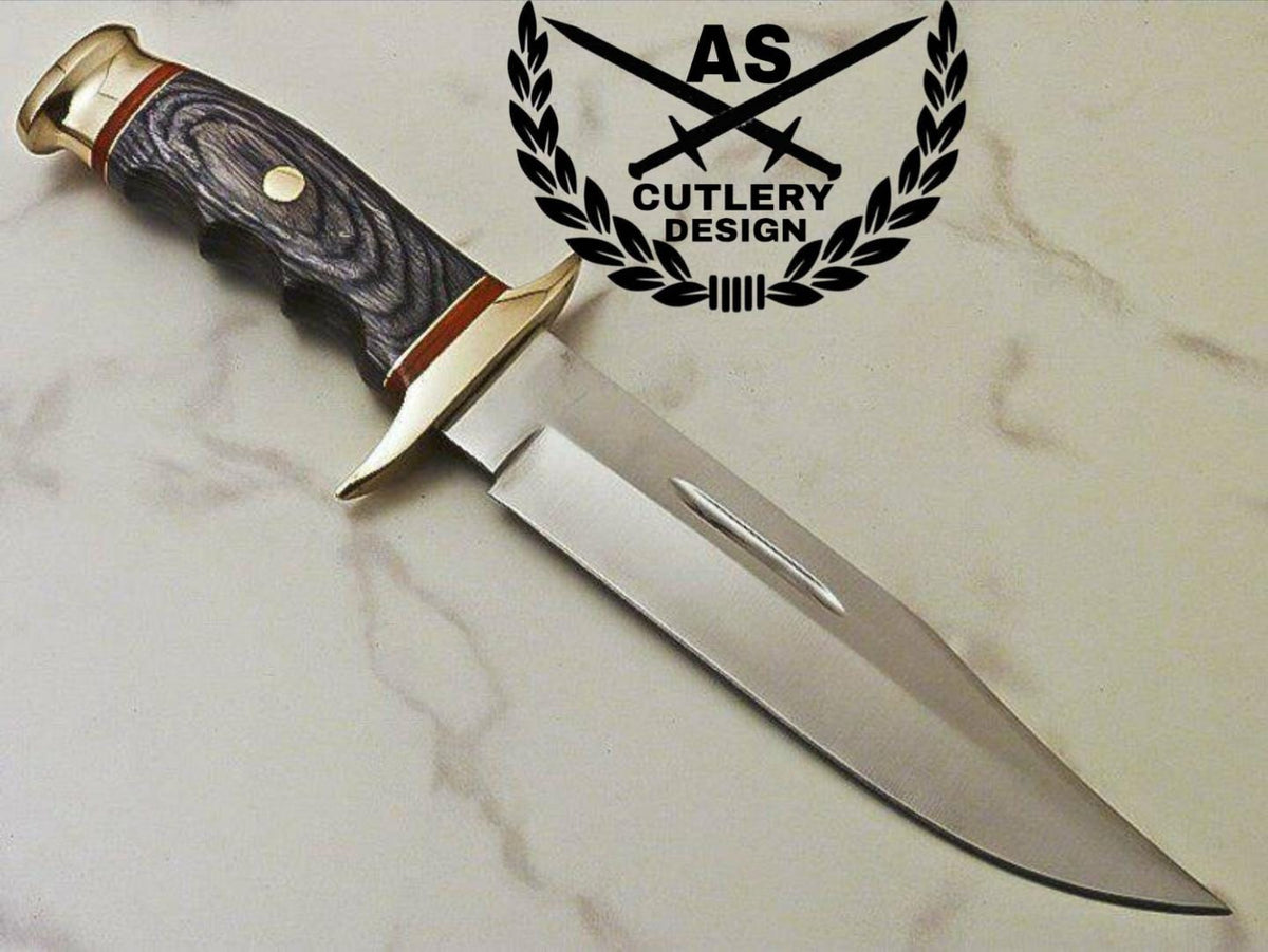 Handmade D2 Steel Hunting Bowie Knife - Wood & Brass Handle