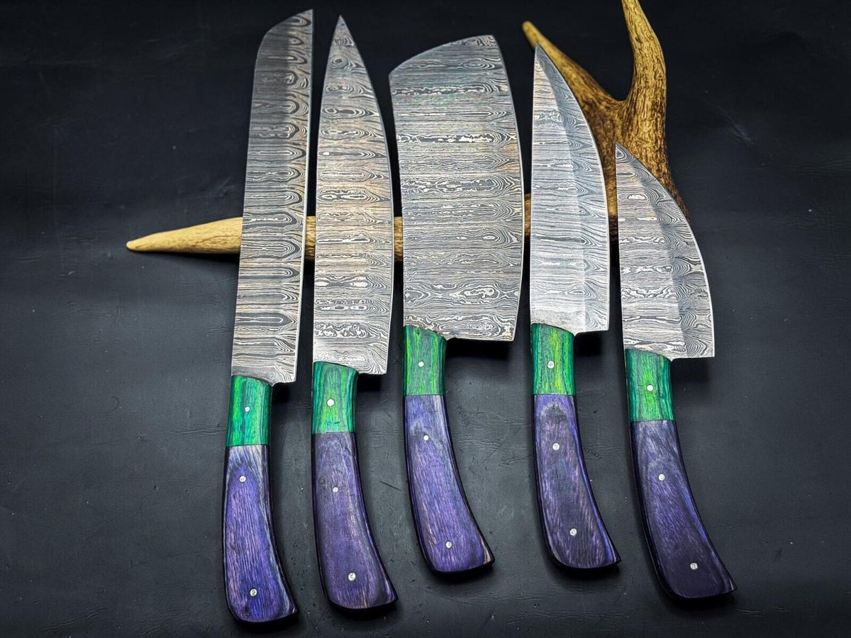 Custom Handmade Damascus Chef & Hunting Knife | damascus Steel Blade 5’ piece