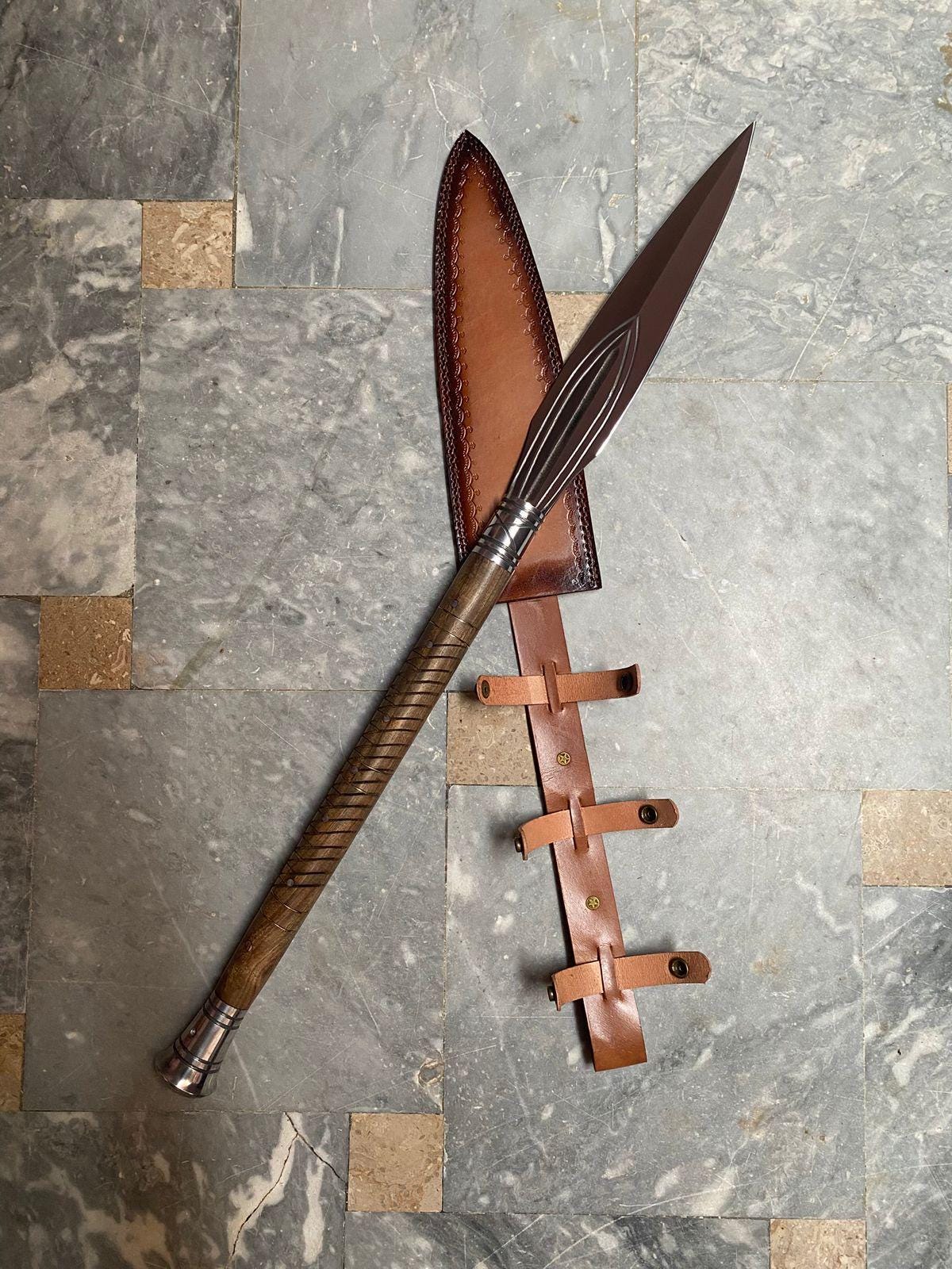 Handcrafted Viking Spear Replica | Carbon Steel Blade, Leather Sheath