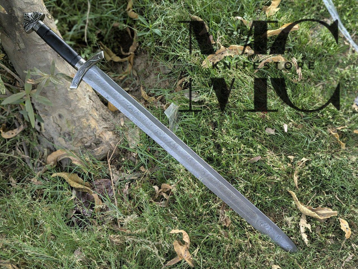 Handmade Damascus Steel Medieval Sword | Collectible Replica with Scabbard 37”