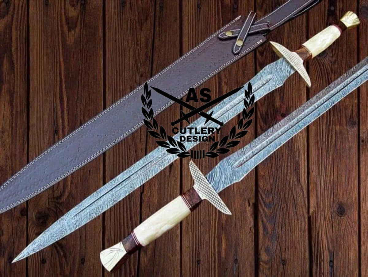 Custom handmade damascus steel sword 36”with leather sheath