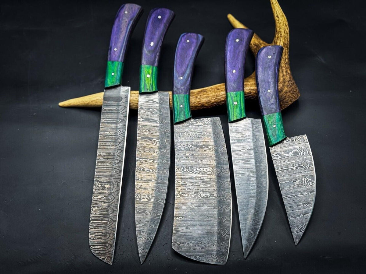 Custom Handmade Damascus Chef & Hunting Knife | damascus Steel Blade 5’ piece