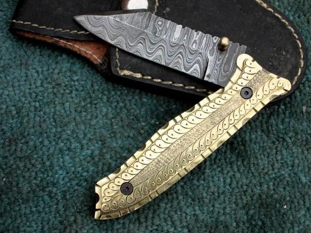 Damascus Folding Knife , Stunning Custom Hand Made Damascus Folding Pocket Knife