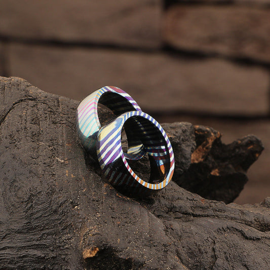 Handmade Steel Inlay timascus Couple Wedding Ring Set engagement anniversary