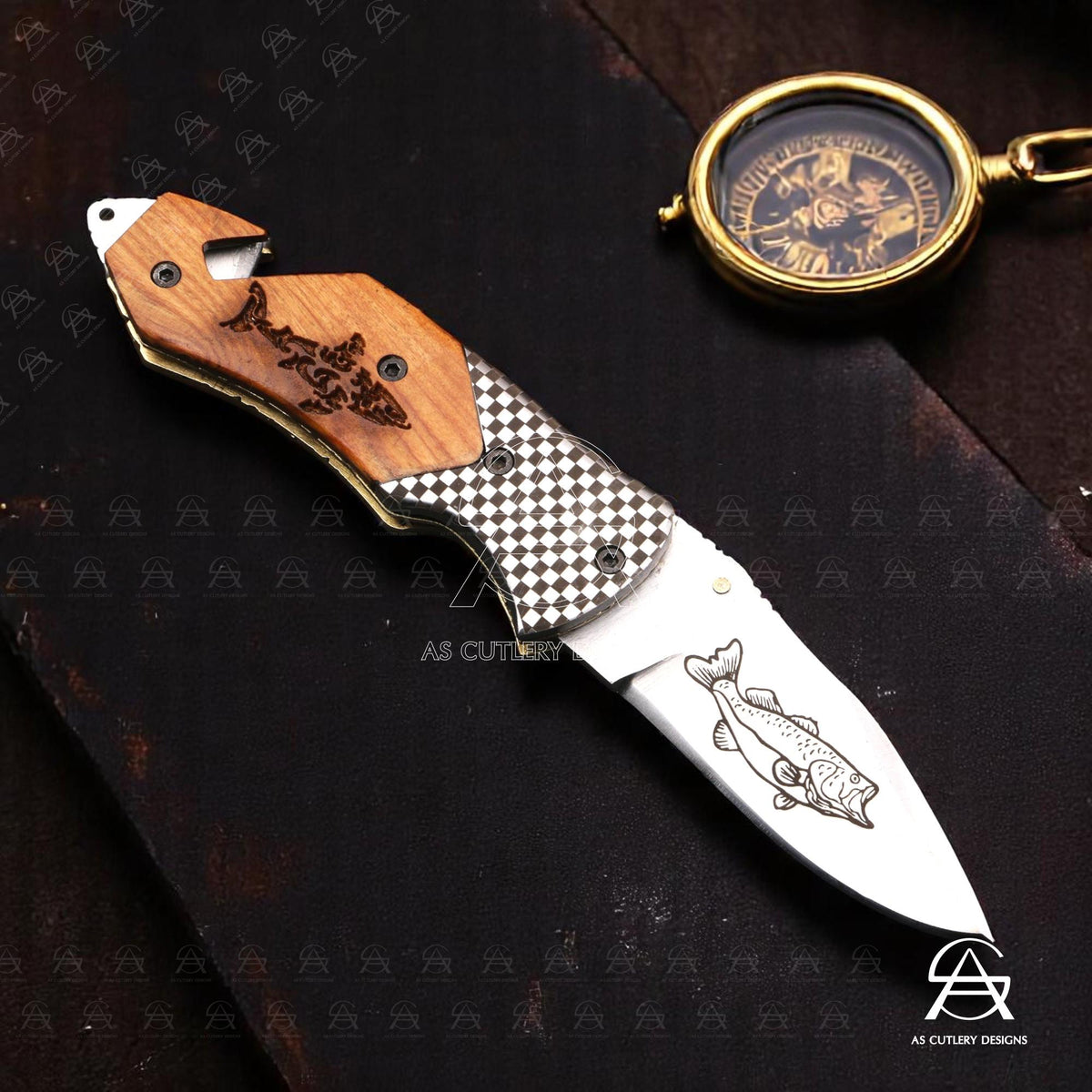 Hand-Forged J2 Stainless Steel Folding Knife | Kawu Wood Handle, Leather Sheath