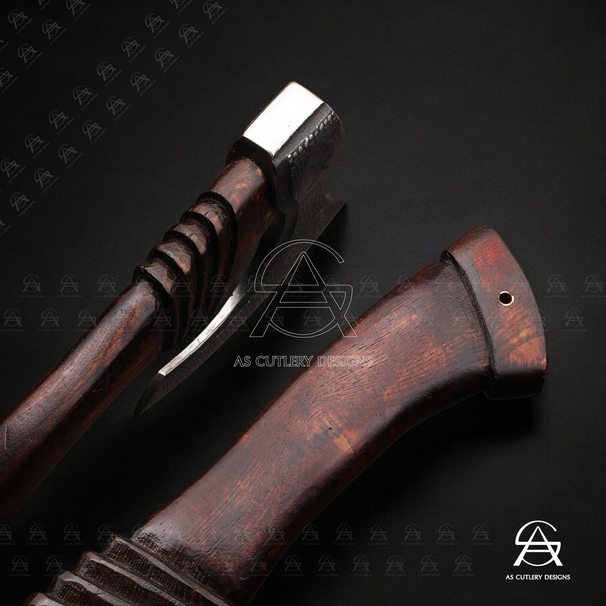 Hand-Forged Pizza Axe | 12" High Carbon Steel Blade | Carved Rosewood Handle with Leather Sheath