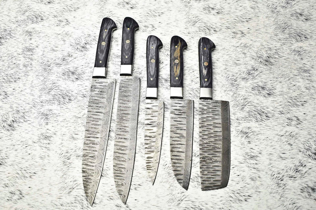 Custom Handmade Damascus Chef Knife Set | 5-Piece Cutlery