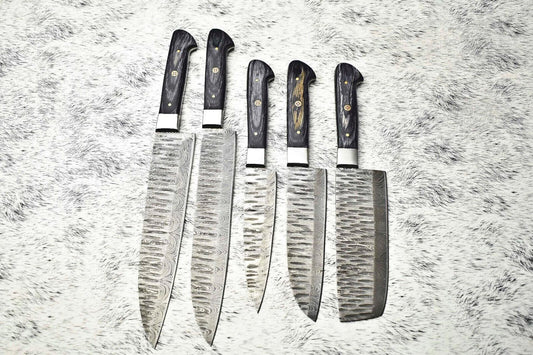 Custom Handmade Damascus Chef Knife Set | 5-Piece Cutlery