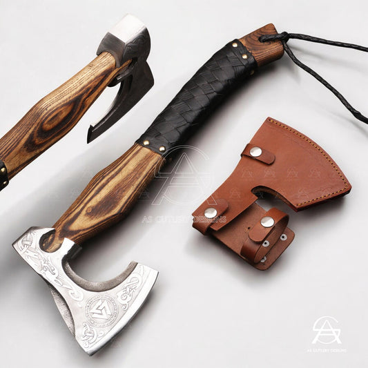 Hand Forged Viking Axe 18” High Carbon Steel Ash Wood Handle with Leather Sheath