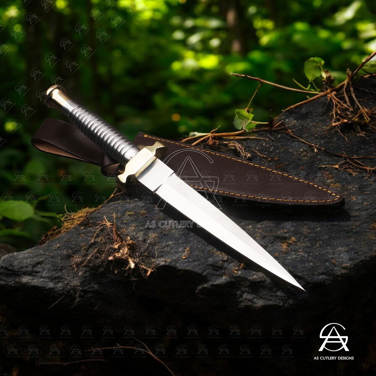 Hand-Forged D2 Steel Needle Dagger Knife | Brass Guard & Pommel | Stainless Steel Handle | Leather sheath