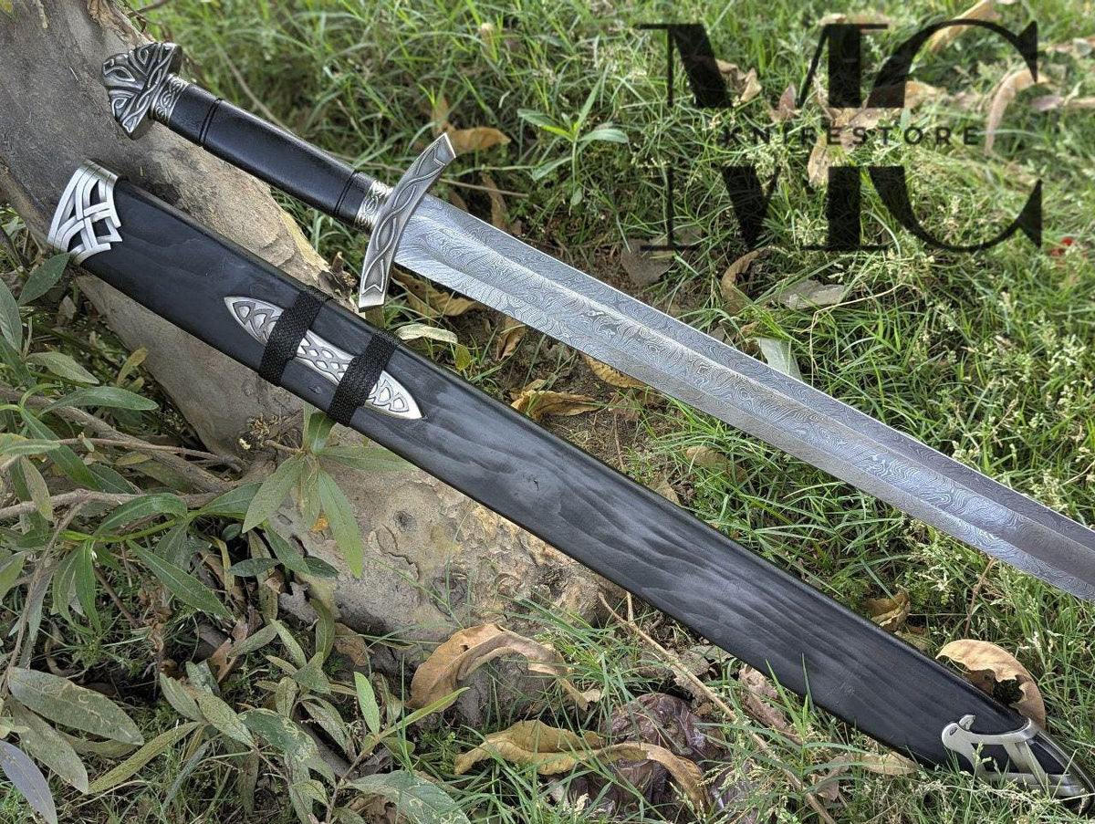 Handmade Damascus Steel Medieval Sword | Collectible Replica with Scabbard 37”