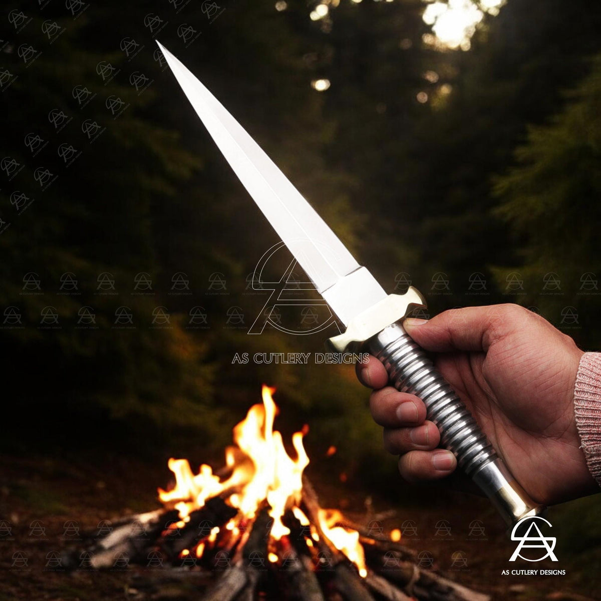 Hand-Forged D2 Steel Needle Dagger Knife | Brass Guard & Pommel | Stainless Steel Handle | Leather sheath