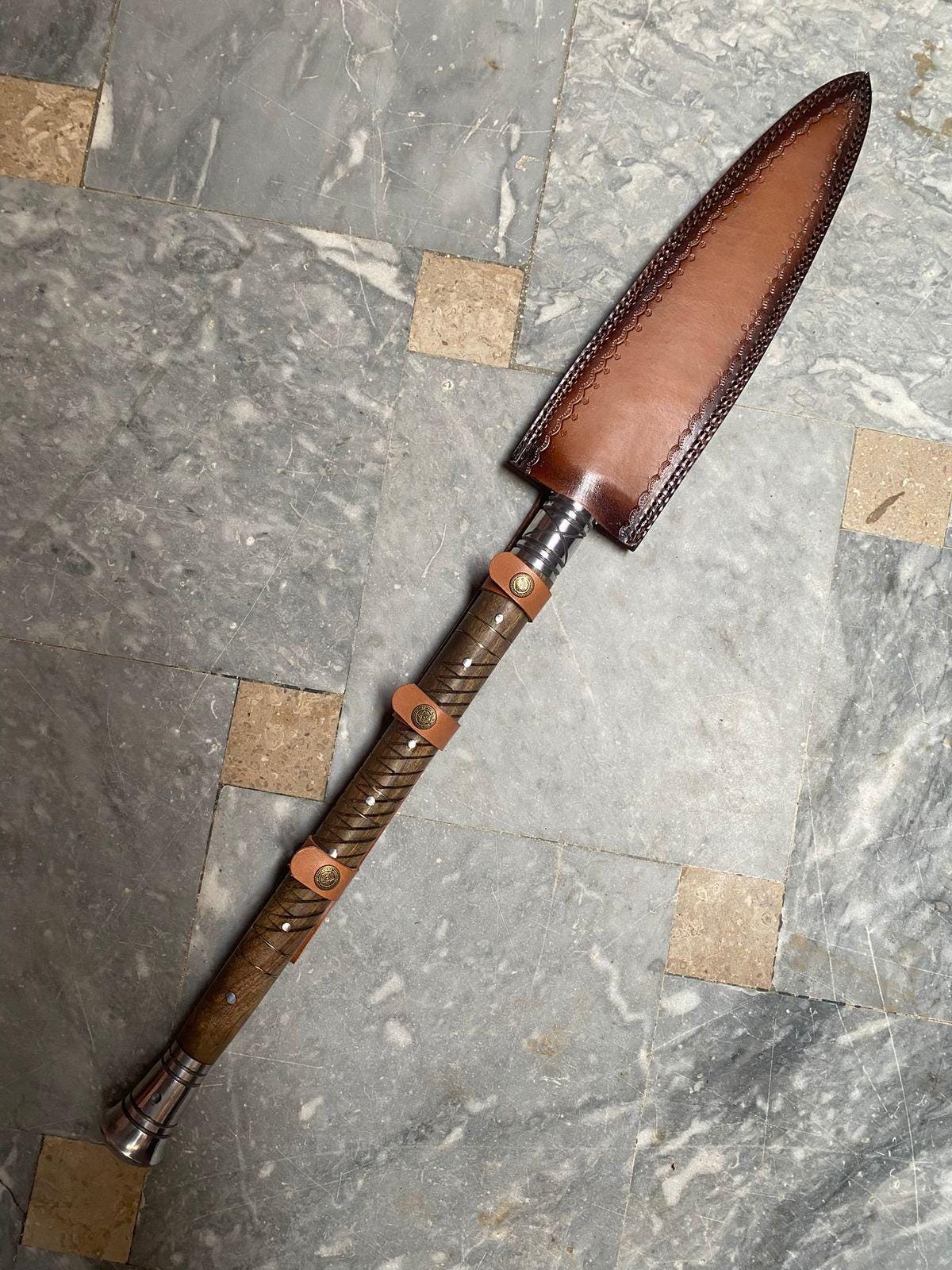 Handcrafted Viking Spear Replica | Carbon Steel Blade, Leather Sheath