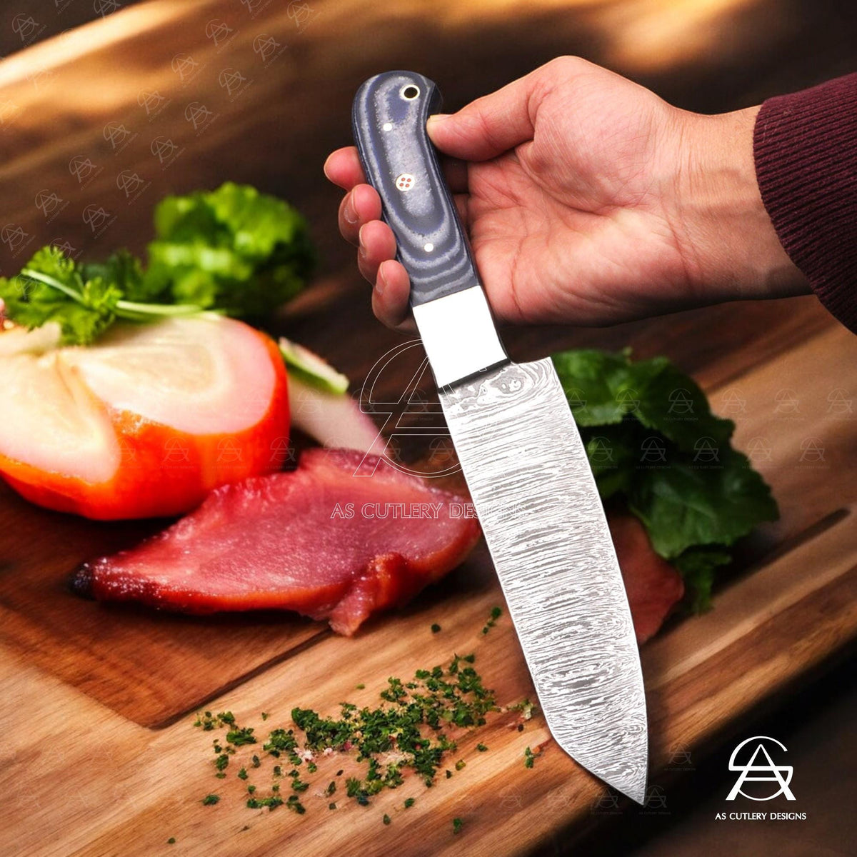 Hand-Forged Damascus Steel Chef Knife Set | G10 Micarta Handle, Leather Sheath