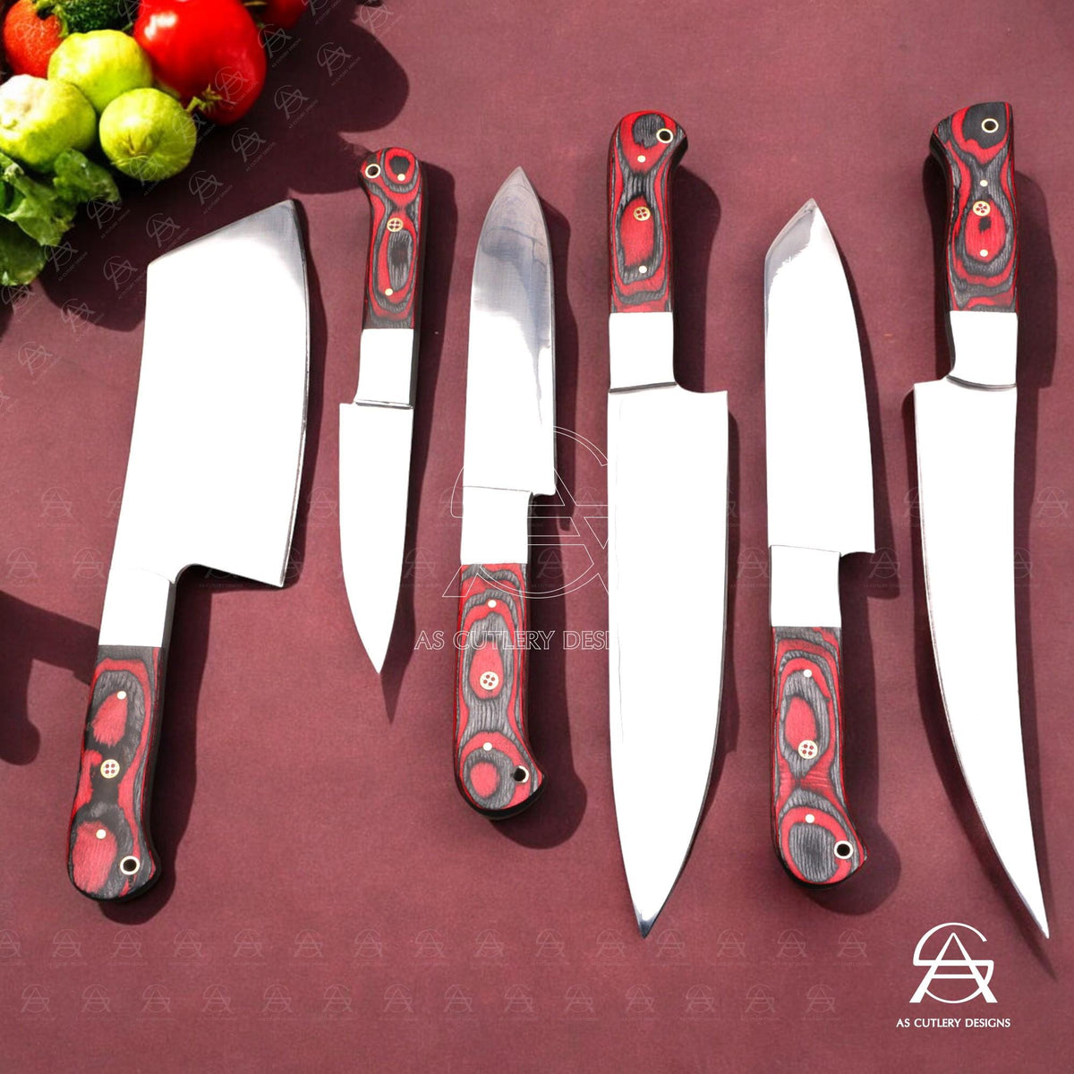 Hand-Forged Chef Knife Set | J2 Stainless Steel, Pakka Wood Handles