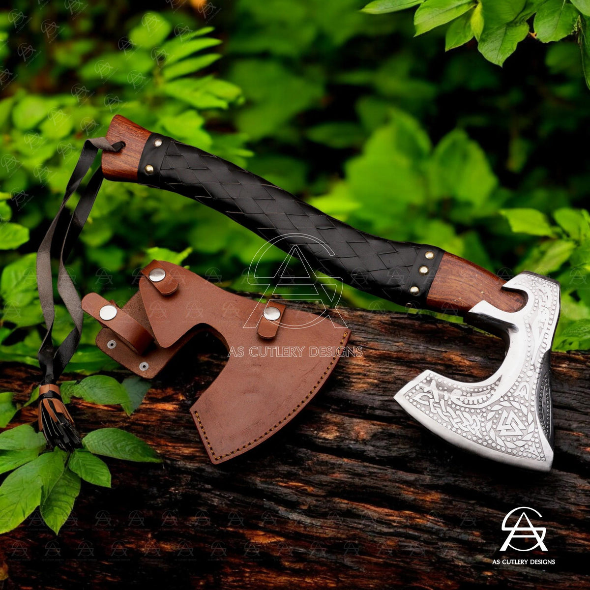 Hand-Forged Viking Axe | 17.5" High Carbon Steel Head | Rosewood Handle with Leather Sheath