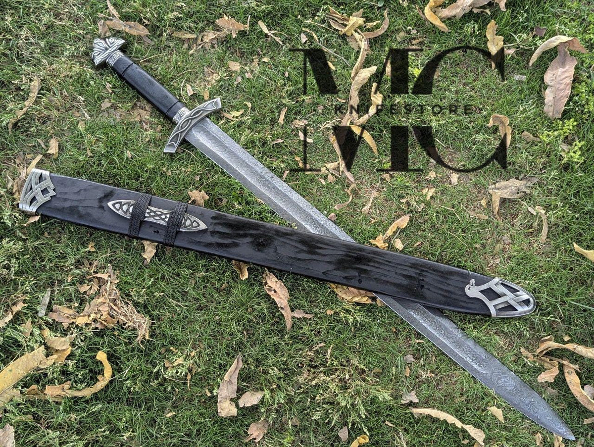 Handmade Damascus Steel Medieval Sword | Collectible Replica with Scabbard 37”