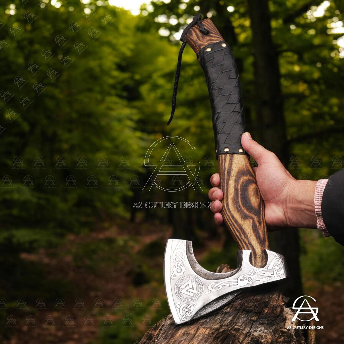 Hand Forged Viking Axe 18” High Carbon Steel Ash Wood Handle with Leather Sheath
