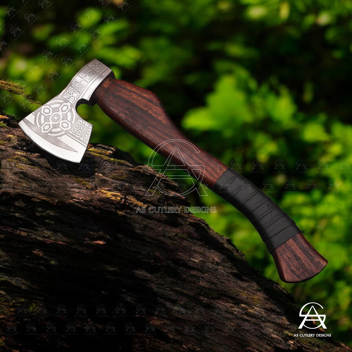 Hand-Forged Viking Axe | 17.5" High Carbon Steel | Rosewood Handle with Leather Sheath
