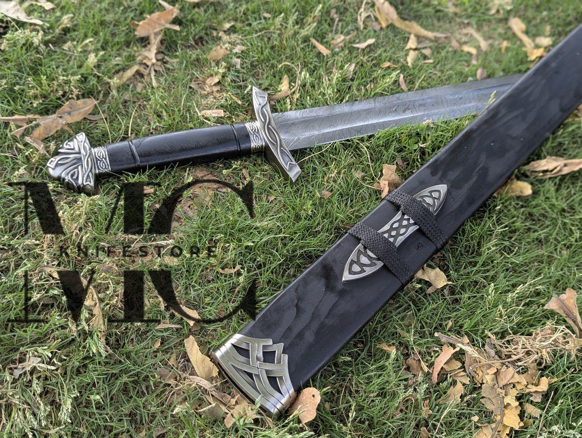 Handmade Damascus Steel Medieval Sword | Collectible Replica with Scabbard 37”