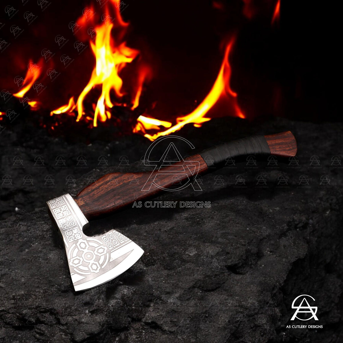 Hand-Forged Viking Axe | 17.5" High Carbon Steel | Rosewood Handle with Leather Sheath