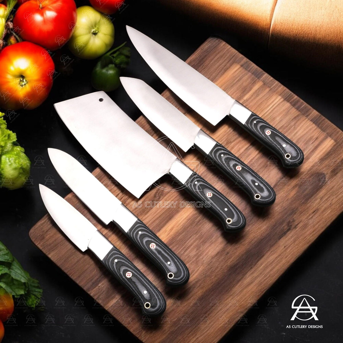 Hand-Forged Chef Knife Set | J2 Steel, G10 Micarta Handles, Leather Sheath