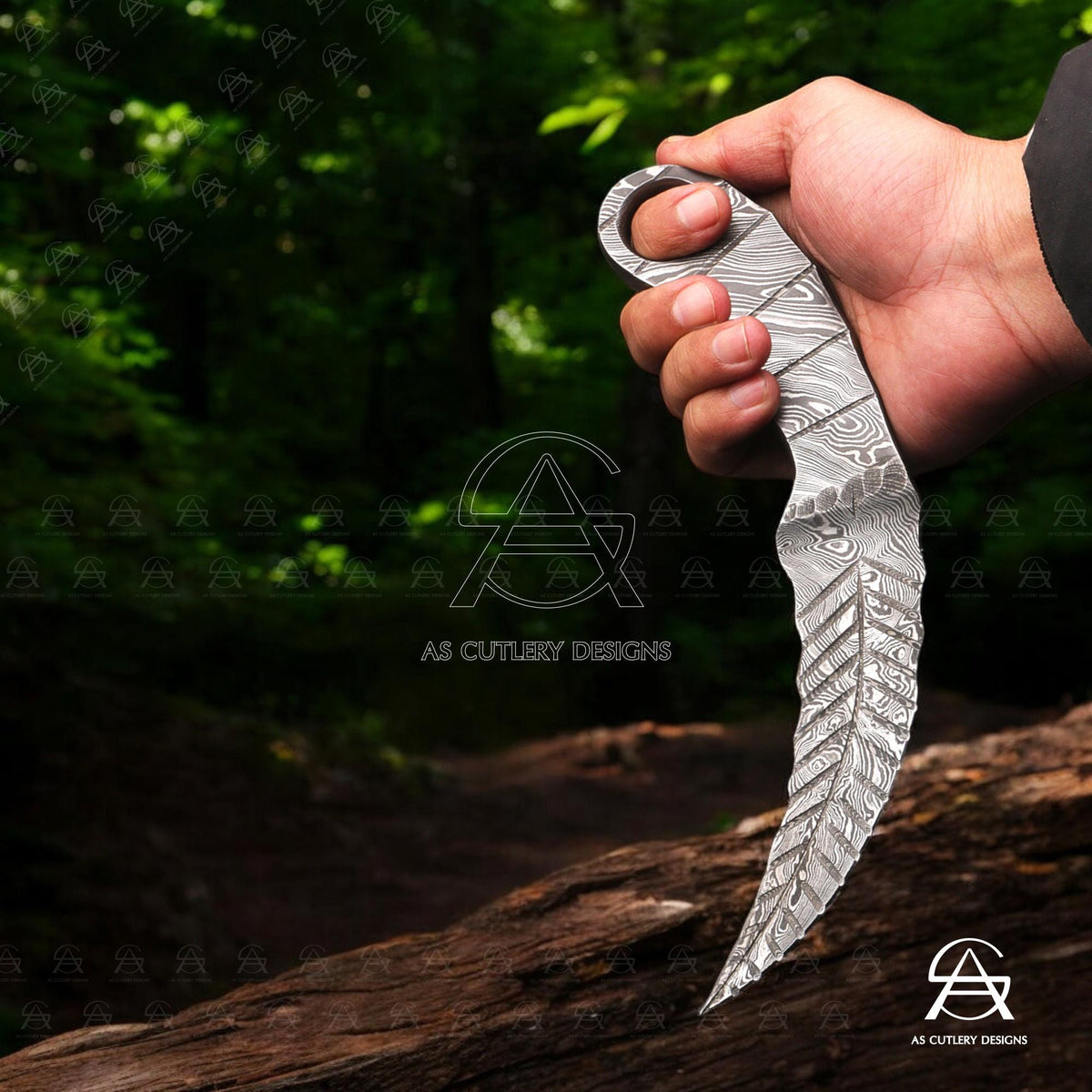 Hand-Forged Damascus Steel Karambit Hunting Knife | One-Piece Full Damascus Design with Finger Hole | Leather Sheath Included