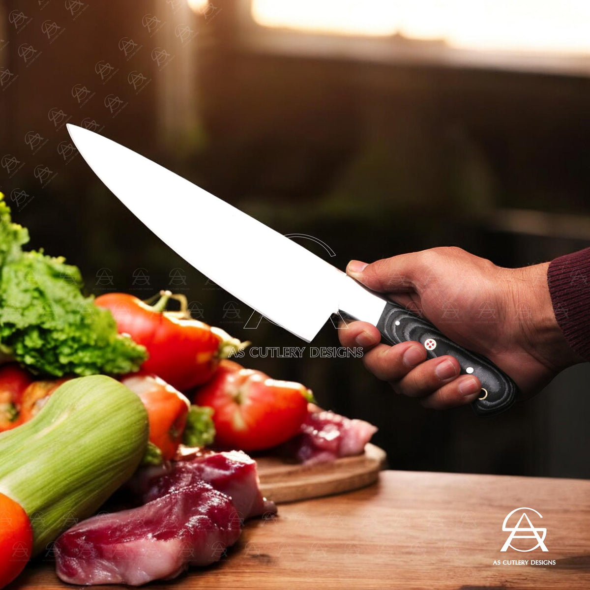 Hand-Forged Chef Knife Set | J2 Steel, G10 Micarta Handles, Leather Sheath