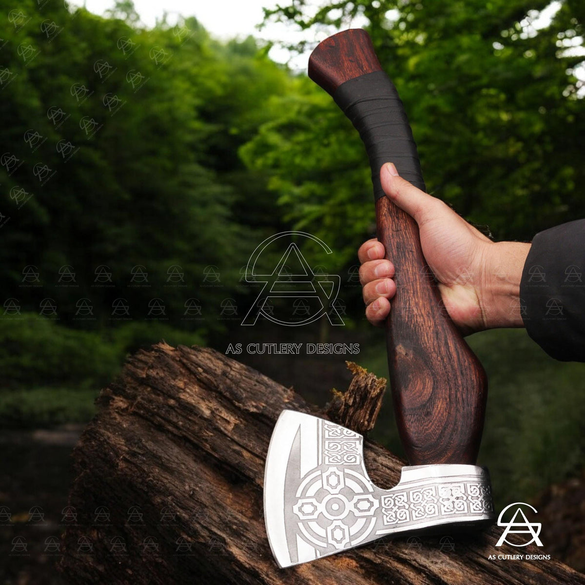 Hand-Forged Viking Axe | 17.5" High Carbon Steel | Rosewood Handle with Leather Sheath