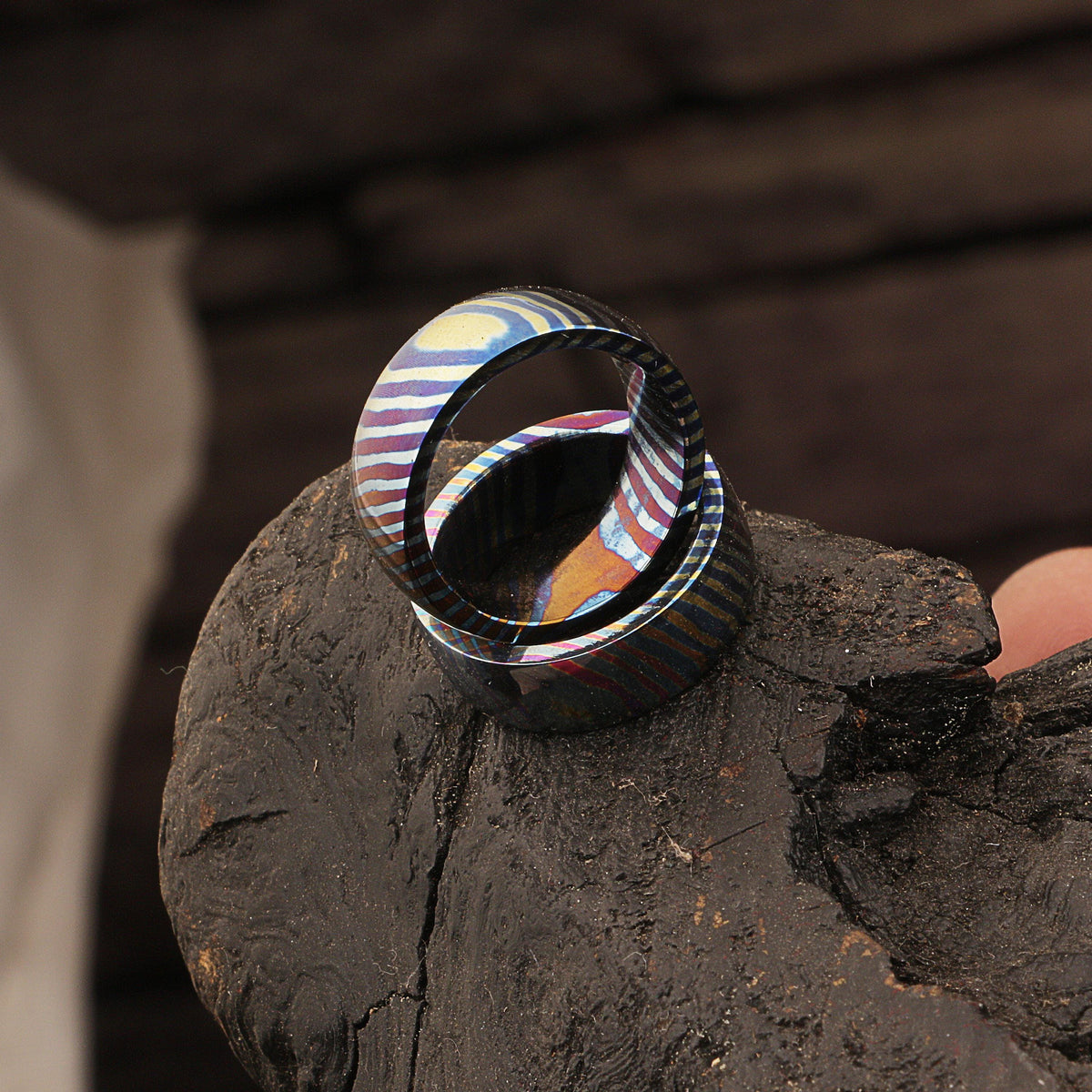 Handmade Steel Inlay timascus Couple Wedding Ring Set engagement anniversary
