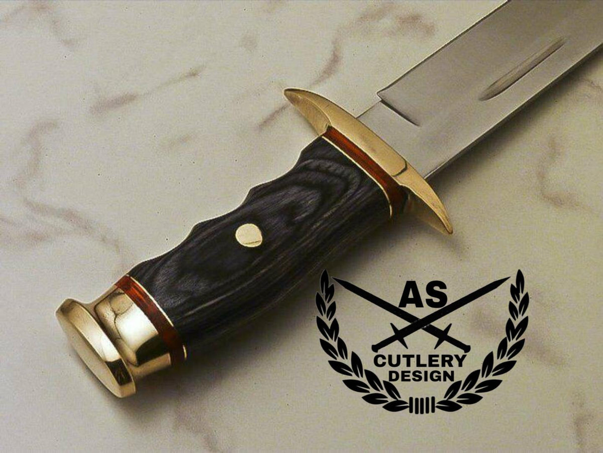 Handmade D2 Steel Hunting Bowie Knife - Wood & Brass Handle