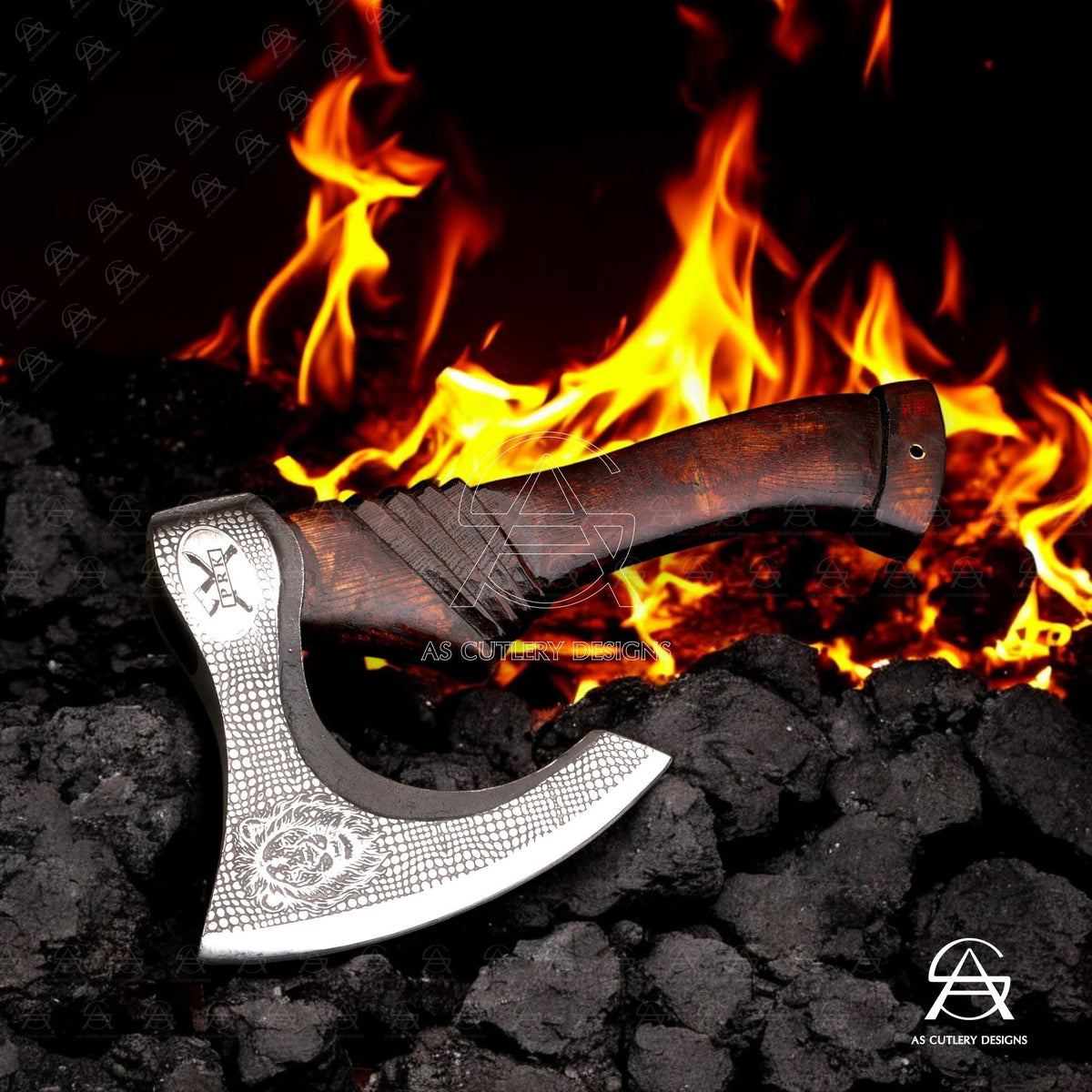 Hand-Forged Pizza Axe | 12" High Carbon Steel Blade | Carved Rosewood Handle with Leather Sheath