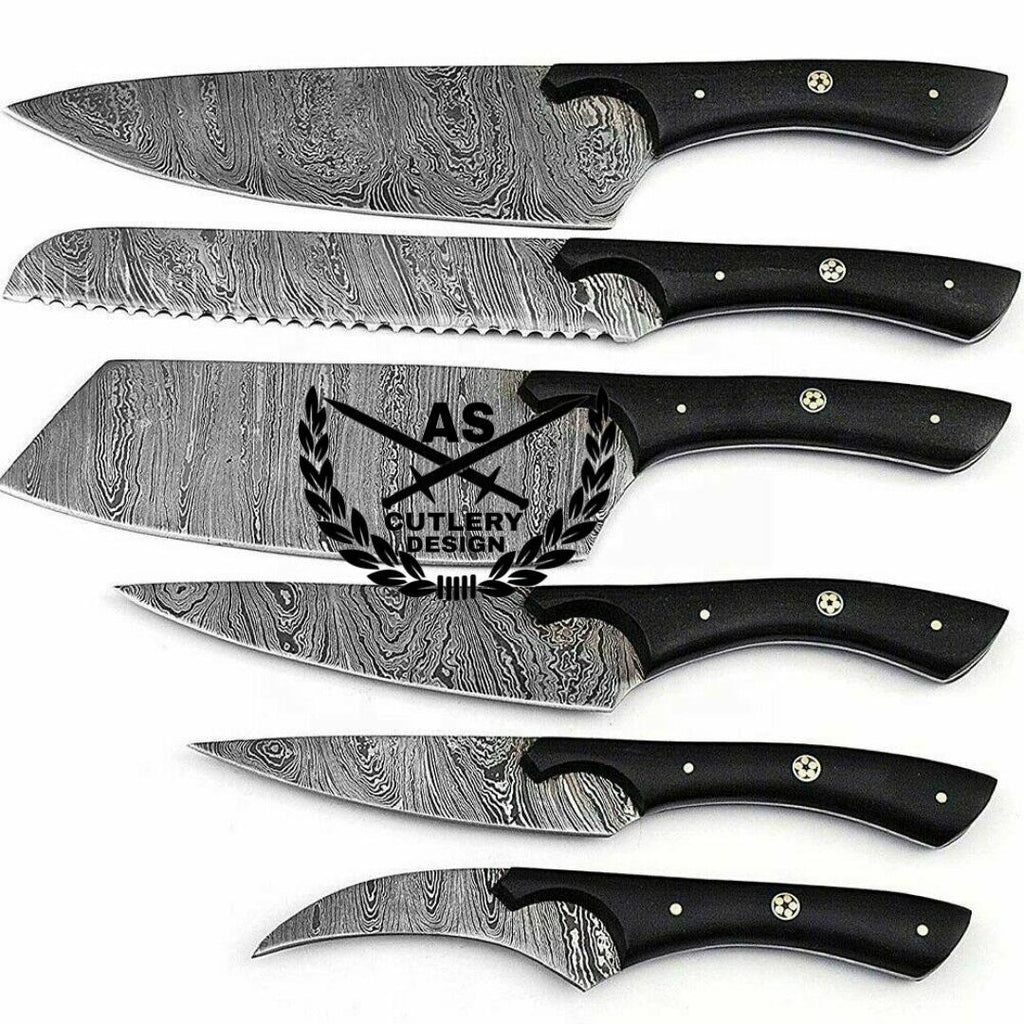 Custom hand made forged damascus steel/chef knives set 6 pcs