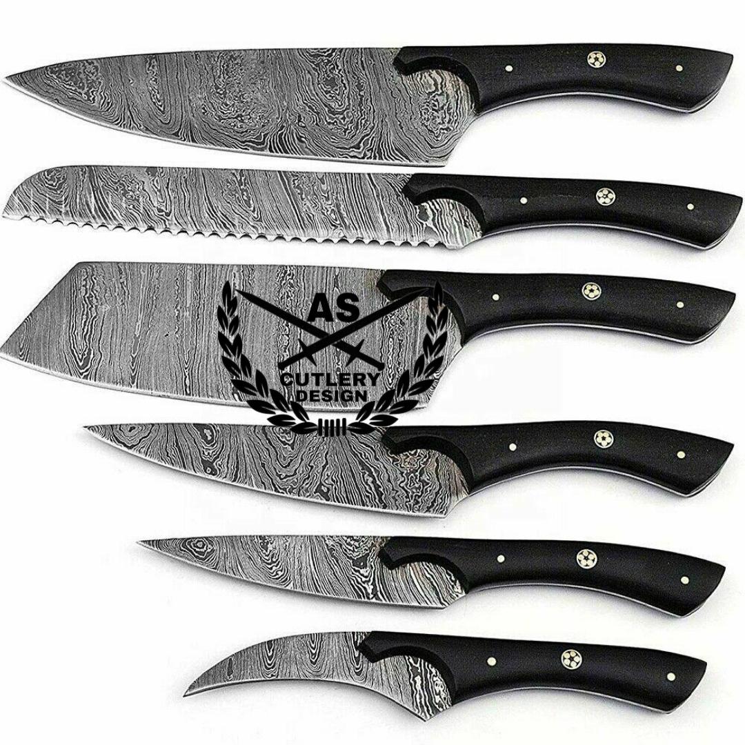 Custom hand made forged damascus steel/chef knives set 6 pcs