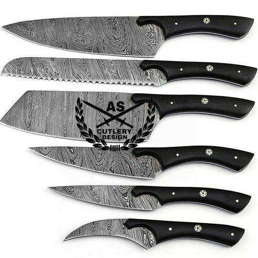 Custom hand made forged damascus steel/chef knives set 6 pcs