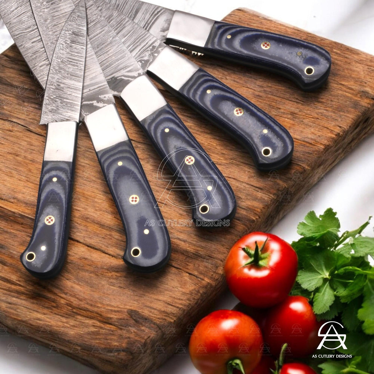 Hand-Forged Damascus Steel Chef Knife Set | G10 Micarta Handle, Leather Sheath