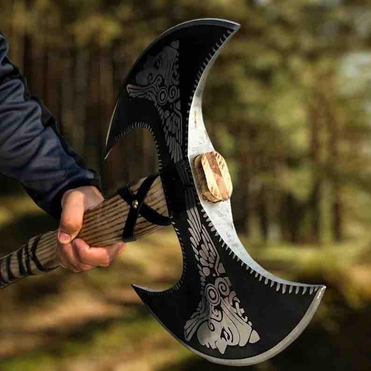 Double Headed Viking Axe , Battle Ready Axe , Handmade Valhalla Axe , Camping Axe . best Axe For Outdoors,Christmas Gift 22”