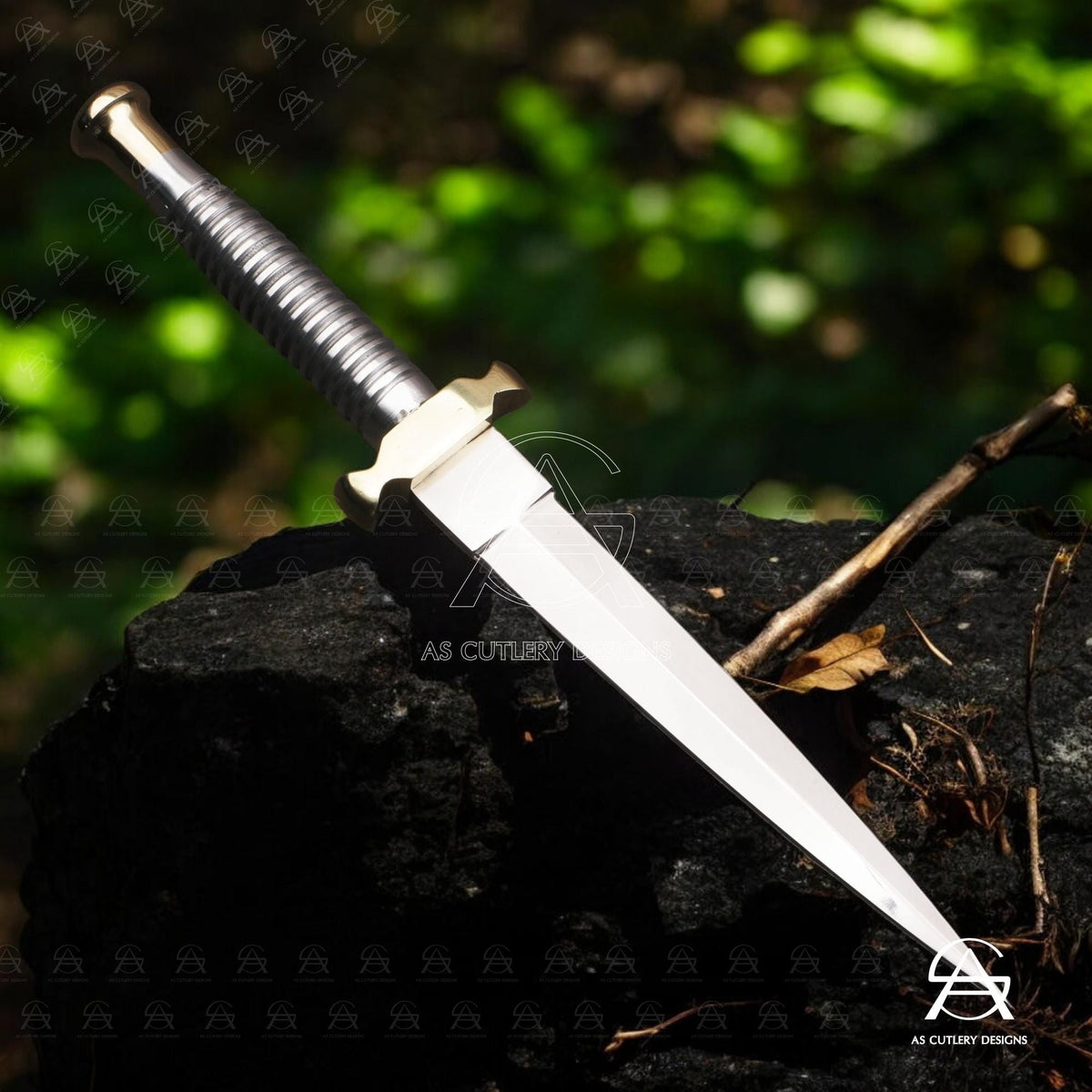 Hand-Forged D2 Steel Needle Dagger Knife | Brass Guard & Pommel | Stainless Steel Handle | Leather sheath