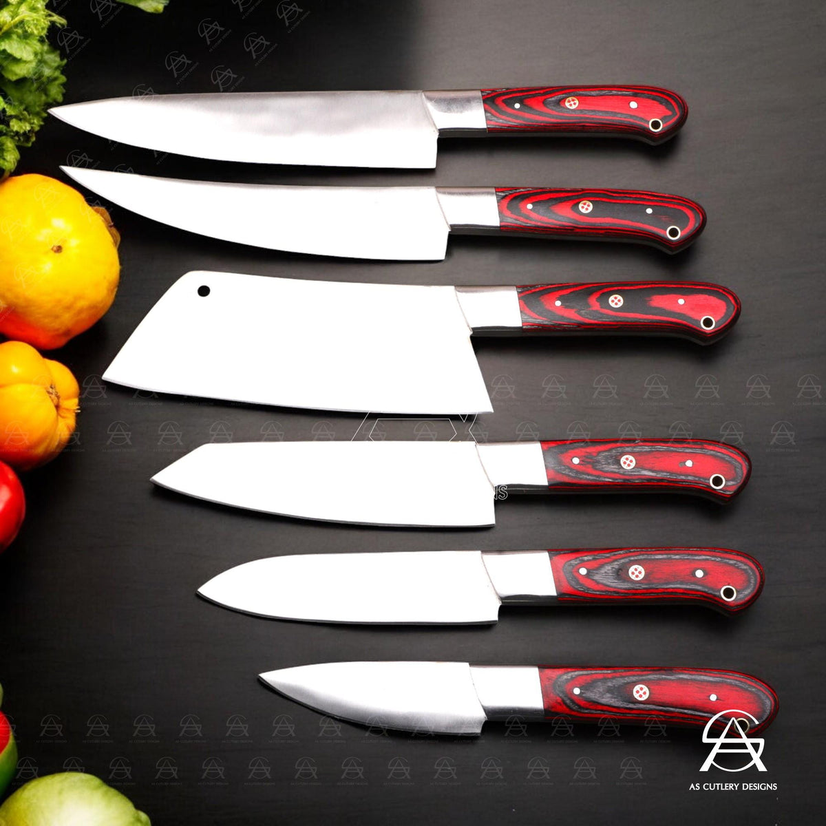 Hand-Forged Chef Knife Set | J2 Stainless Steel, Pakka Wood Handles