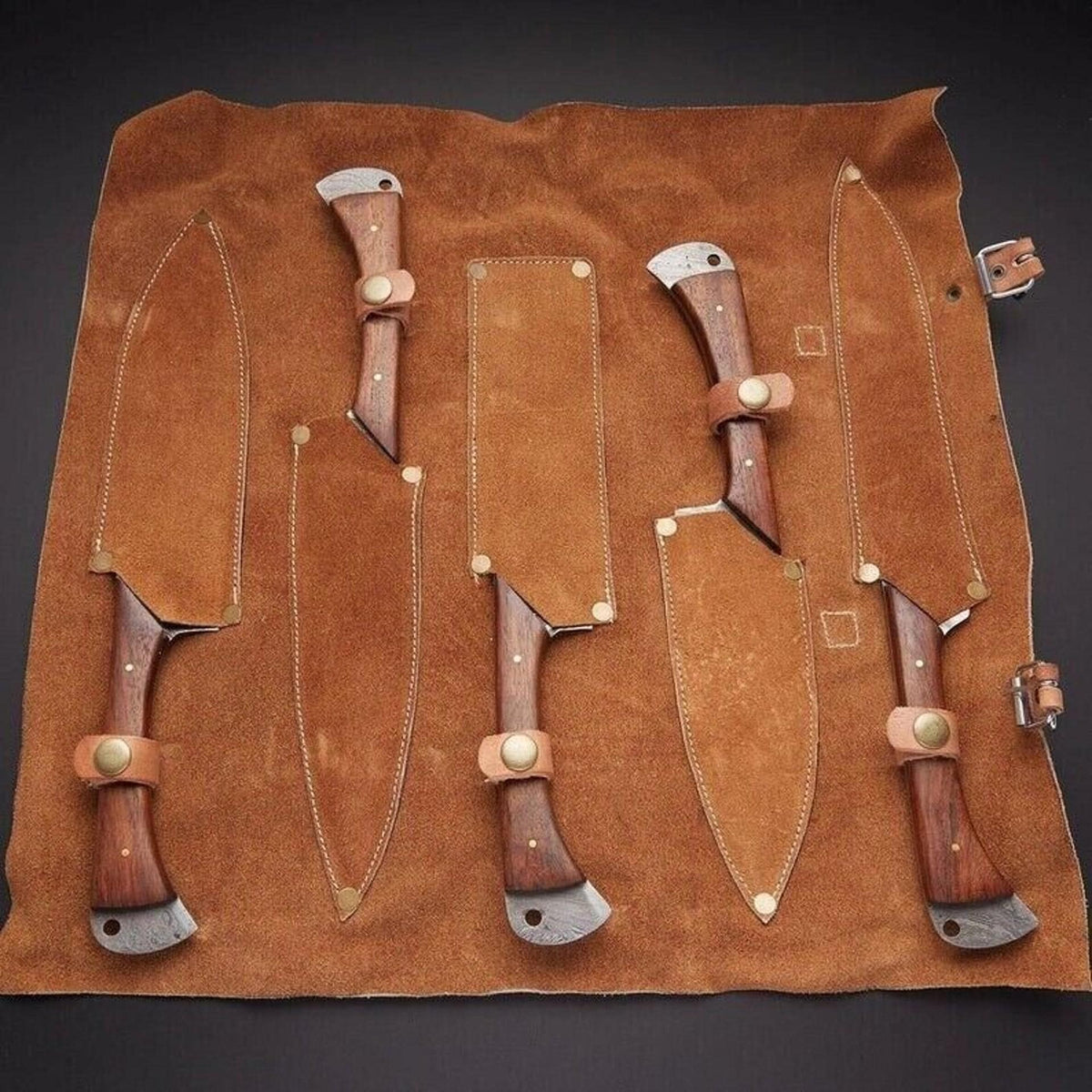 Custom Handmade 5pcs Damascus Kitchen Knife Set | Forged Chef Collection