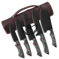 Custom Hand Forged Damascus Steel Chef Kitchen Knife Set With Leather Sheath Bag