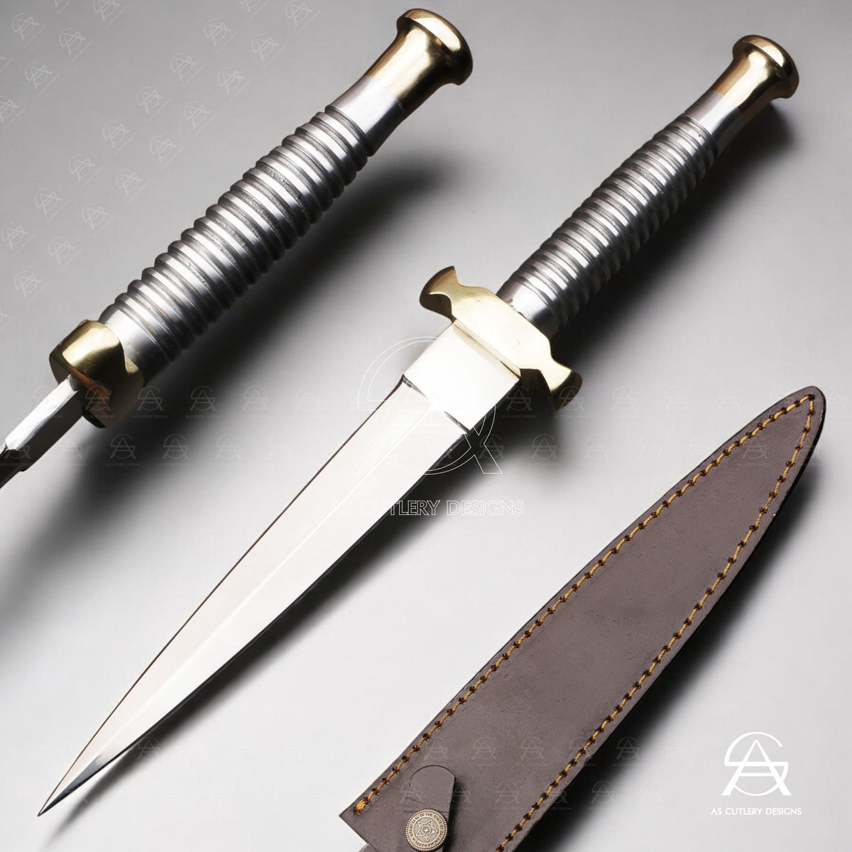 Hand-Forged D2 Steel Needle Dagger Knife | Brass Guard & Pommel | Stainless Steel Handle | Leather sheath
