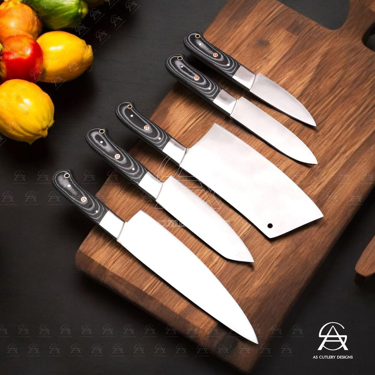 Hand-Forged Chef Knife Set | J2 Steel, G10 Micarta Handles, Leather Sheath