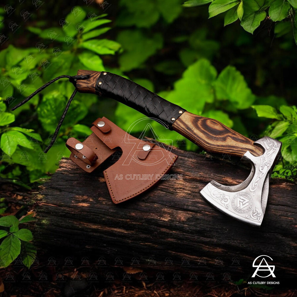 Hand Forged Viking Axe 18” High Carbon Steel Ash Wood Handle with Leather Sheath