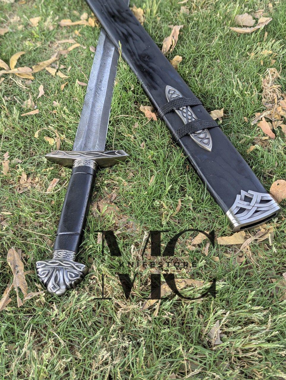 Handmade Damascus Steel Medieval Sword | Collectible Replica with Scabbard 37”
