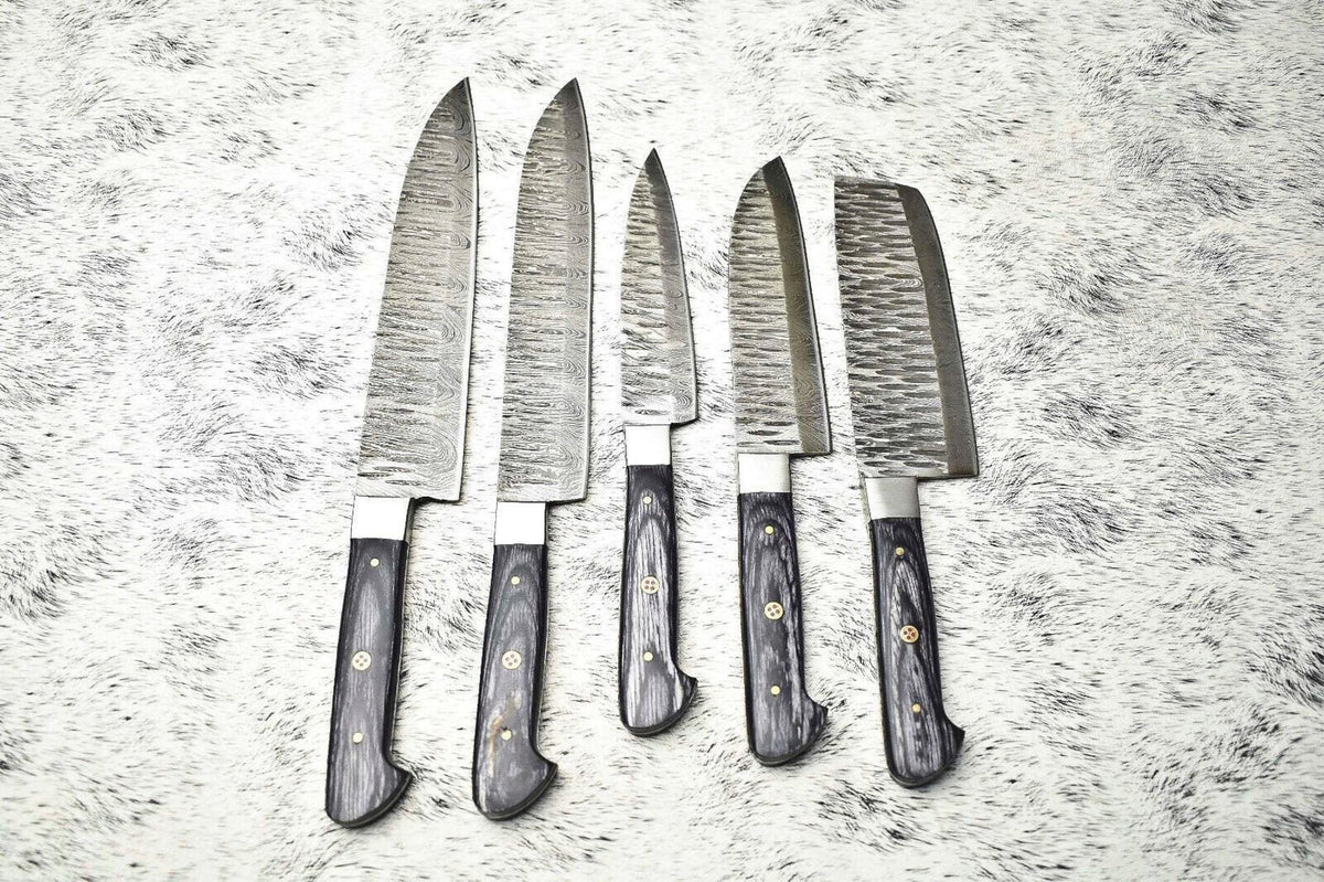 Custom Handmade Damascus Chef Knife Set | 5-Piece Cutlery