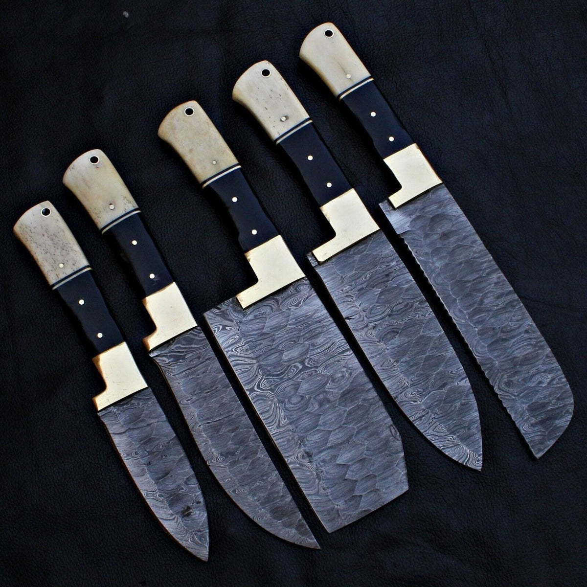 5 Pcs Custom Handmade Damascus Steel Chef Knife Set | Full Tang Kitchen Knives Gift Set | Premium Forged Cooking Blades