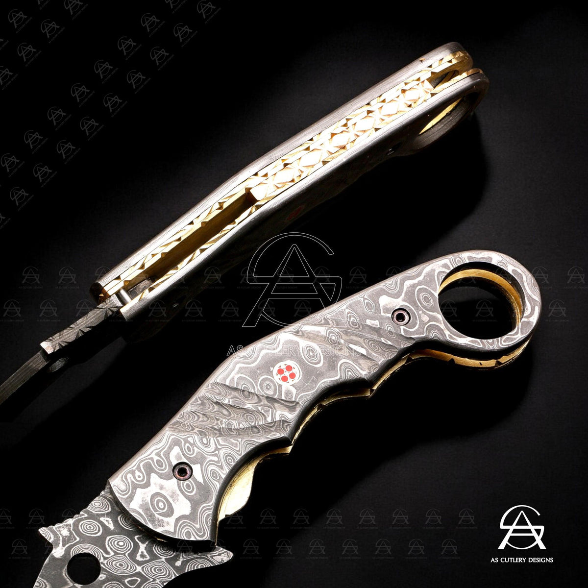 Hand-Forged Damascus Steel Karambit Folding Knife | Mosaic Pin, Leather Sheath